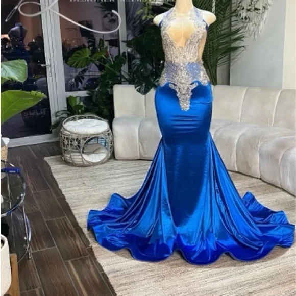 slim fit dress slacks Royal Blue Mermaid V-neck Long Prom Dresses MP693 main image 1
